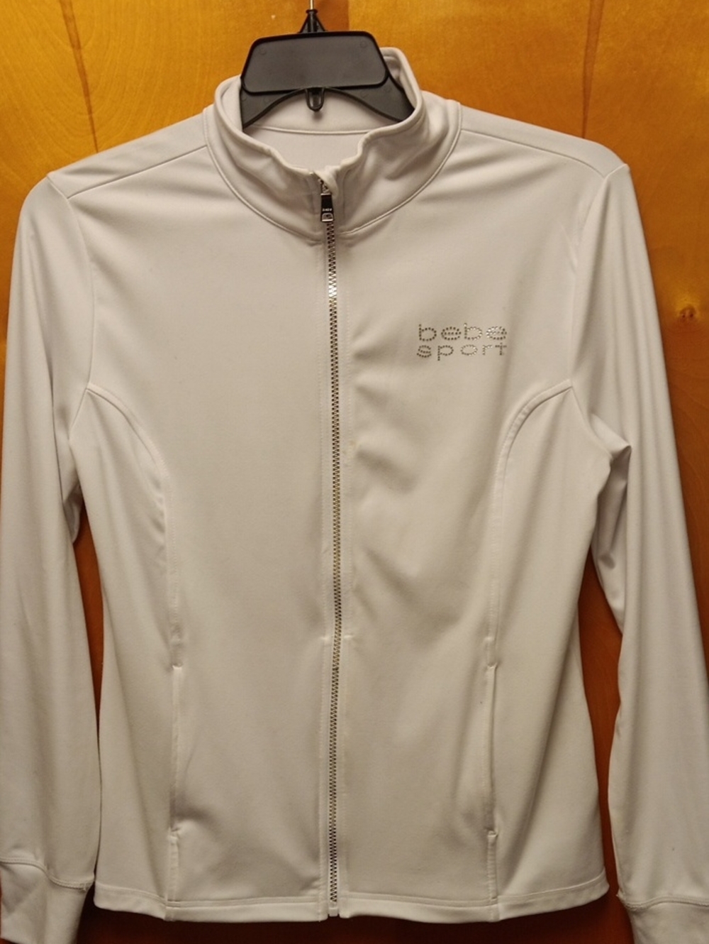 bebe White Rhinestone Logo Full-Zip Sport Jacket